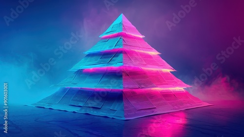 Neon Glow of Overdue Invoice Papers - Modern Digital Art Concept with Vibrant Colors photo