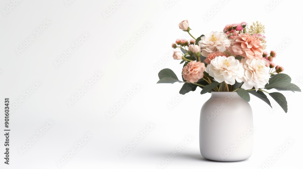 Minimalist Flower Arrangement with Fresh Blooms in Modern Vase on White Background Minimalist Flower Arrangement with Fresh Blooms in Modern Vase on White Background