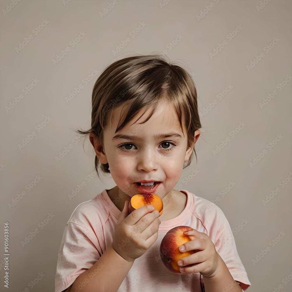 A kid having a bite of peach