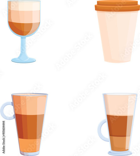 Macchiato icons set cartoon vector. Various type of coffee drink. Coffee brewing