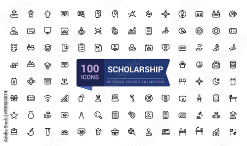 Scholarship icon collection. Containing tuition assistance, grant, fellowship, award icon. Simple line vector illustration.