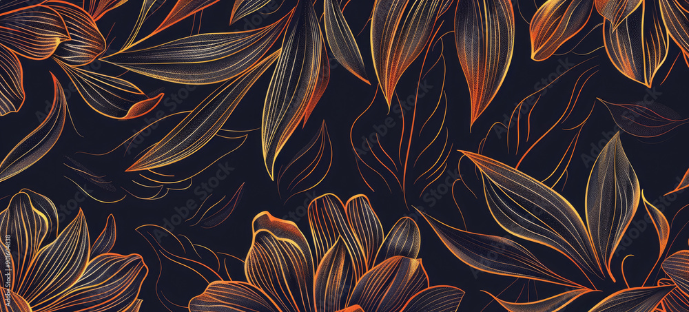 a image of a pattern of orange and black leaves on a dark background a image of a pattern of orange and black leaves on a dark background
