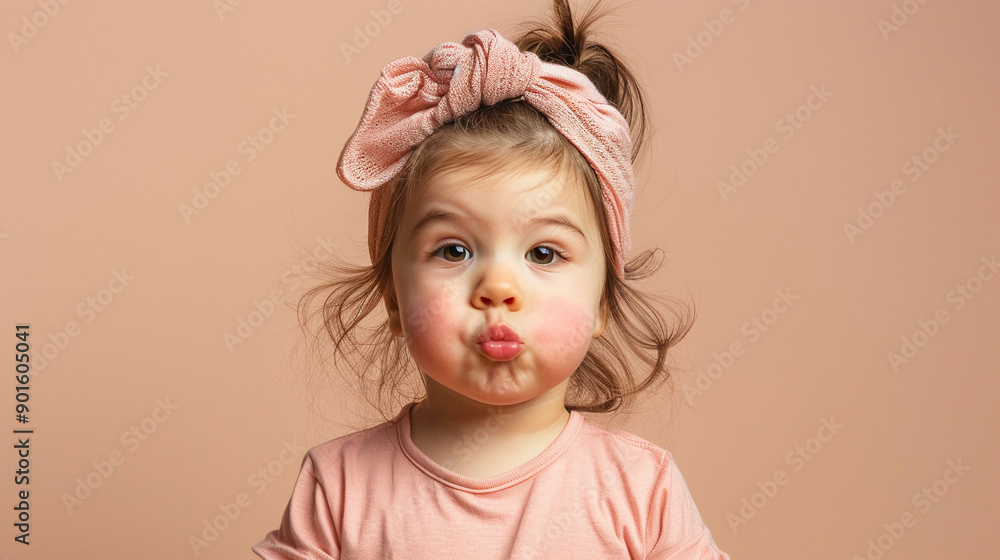 A little girl with a large headband holding a balloon A little girl with a large headband holding a balloon