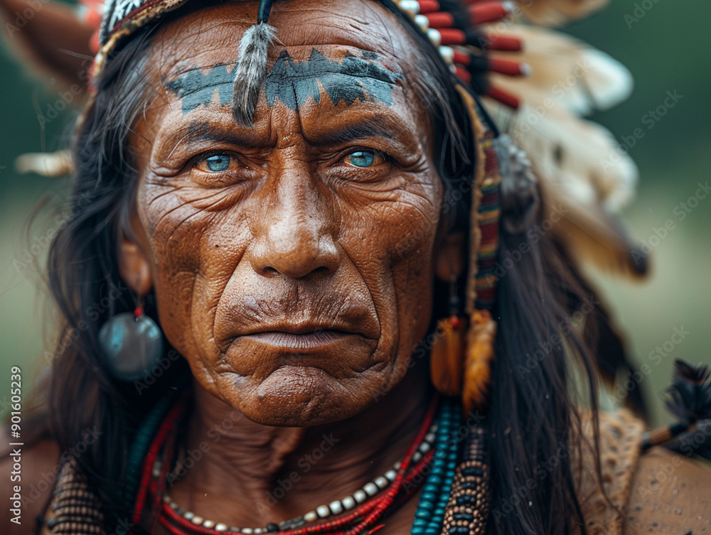 Typical Indian from the Wild West with traditional clothing, ai generated Typical Indian from the Wild West with traditional clothing, ai generated