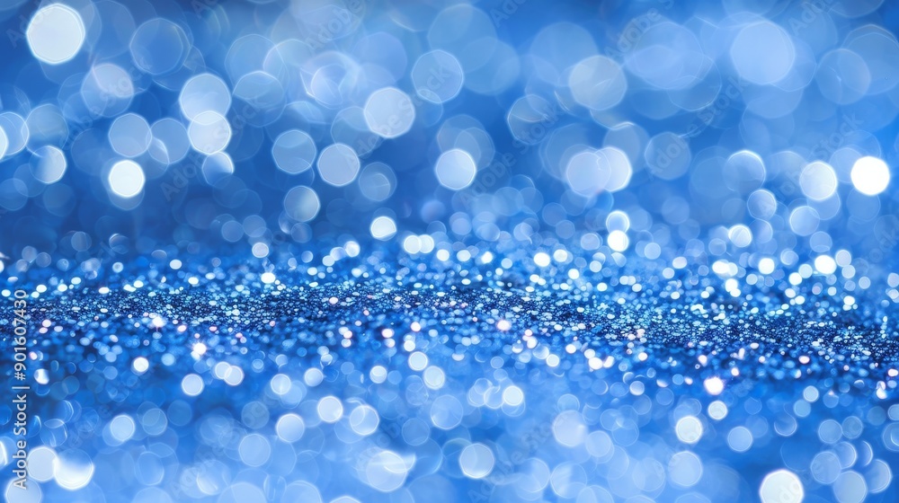 On a black background, a close-up of blue glitter features glitter in the center On a black background, a close-up of blue glitter features glitter in the center