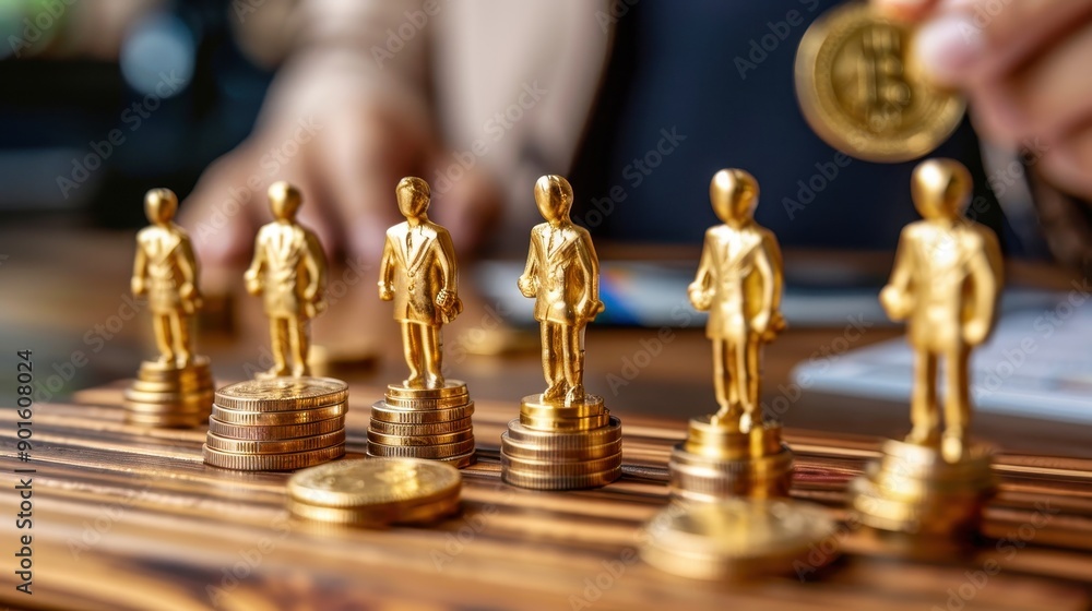 Golden figures on coins represent growth and success in finance and investment strategies. Golden figures on coins represent growth and success in finance and investment strategies.