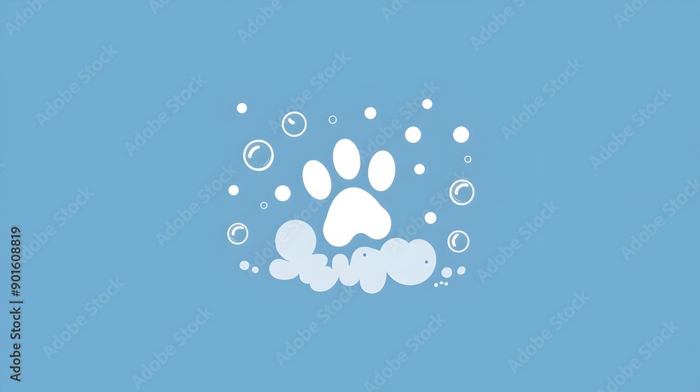 White Paw Print on Calm Blue Background with Minimalist Aesthetic White Paw Print on Calm Blue Background with Minimalist Aesthetic