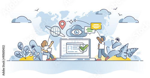 Digital citizenship and virtual ID identification document outline concept, transparent background.Legal passport or covidpass as global digital security control illustration.