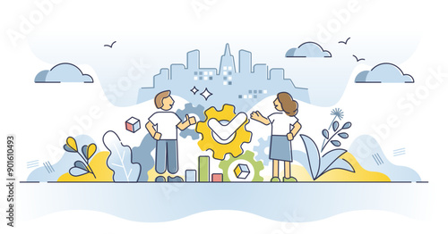 Joint venture collaboration strategy as business partnership for one task outline concept, transparent background.Putting together finances and resources for common goal illustration.