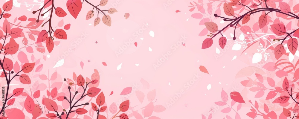 Pink background with white leaves and delicate outline design Pink background with white leaves and delicate outline design