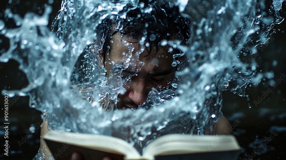 Man Immersed in Water, Reading a Book Man Immersed in Water, Reading a Book