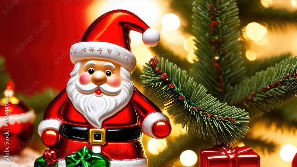 Image of Santa Claus figurine, festive and colorful, detailed, made of glass, red and white colours Image of Santa Claus figurine, festive and colorful, detailed, made of glass, red and white colours