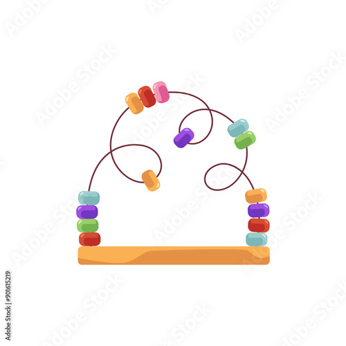 Bead maze toy vector flat icon, baby spiral labyrinth toy with wooden colorful rings, Montessori education logic game
