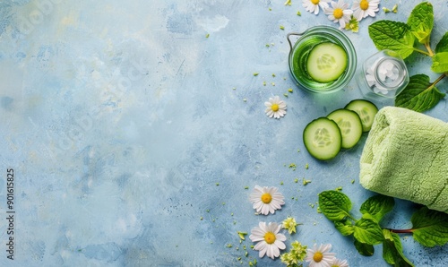 Refreshing cucumber water and towels detox and hydratio photo