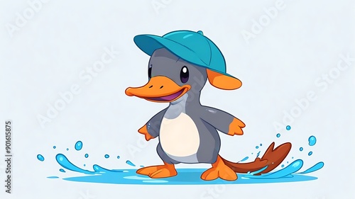 Smiling ducklike creature in a brown hat, suitable for childrens books, logo design, and naturethemed graphics with a whimsical touch.
 photo