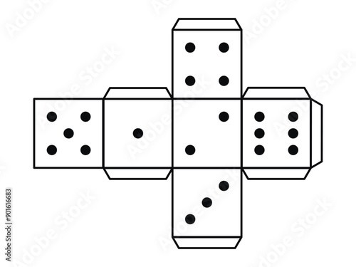 Paper Dice Template, Vector illustration