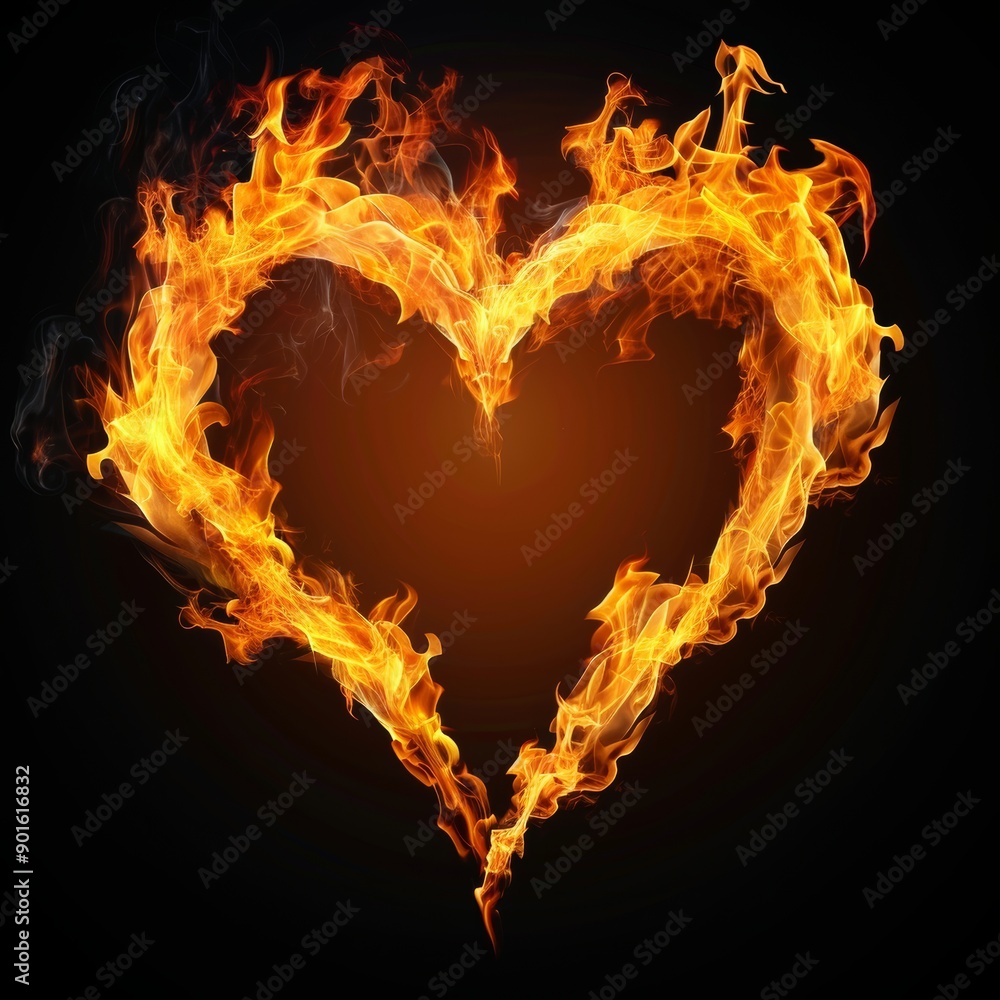 Fototapeta premium Fiery Heart of Passion A Symbol of Love, Desire, and Intensity on a Black Background