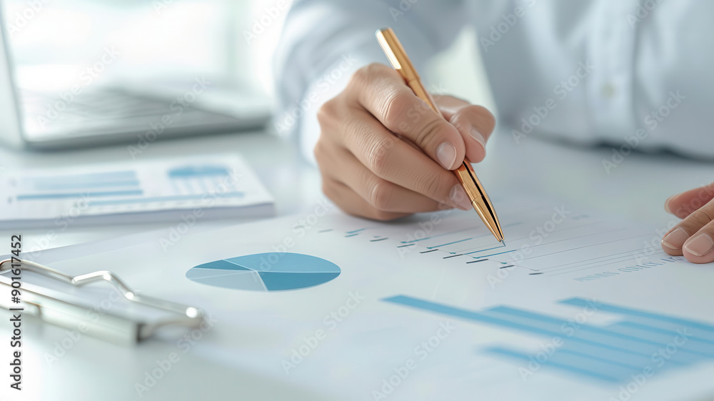 Detailed photo of a financial advisor presenting a comprehensive strategic plan to clients, with a focus on future growth and profitability Detailed photo of a financial advisor presenting a comprehensive strategic plan to clients, with a focus on future growth and profitability