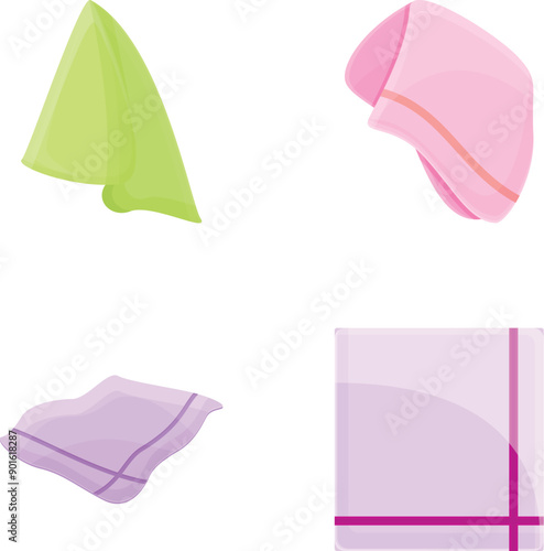 Various handkerchief icons set cartoon vector. Colorful cotton handkerchief. Personal hygiene item