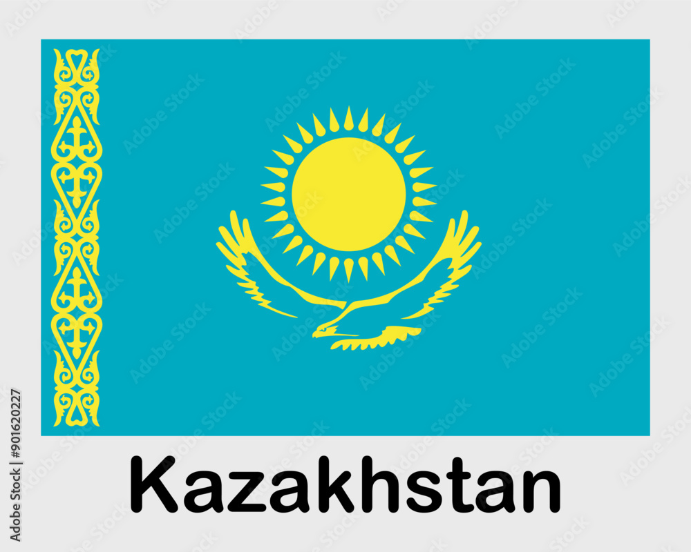 Fototapeta premium Kazakhstan national flag. Banner, state symbol, flagpole.