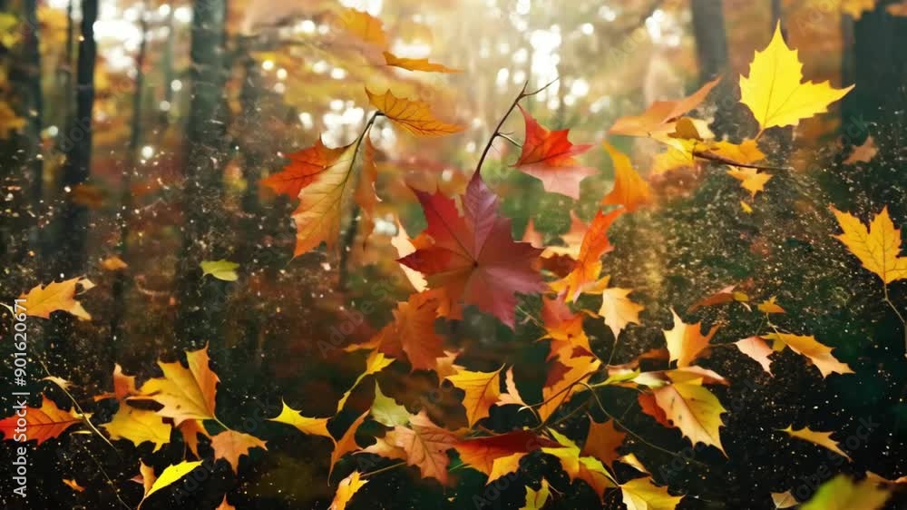 A swirling vortex of autumn red leaves gradually forming the A swirling vortex of autumn red leaves gradually forming the