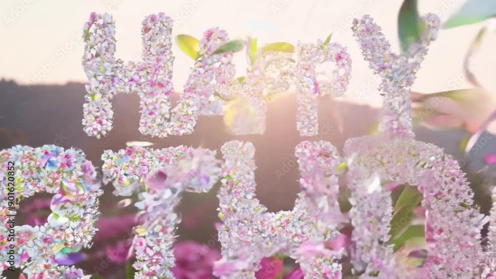 Birthday intro card happy birthday with flower background. A swirling vortex of colorful flower petals gradually forming the 