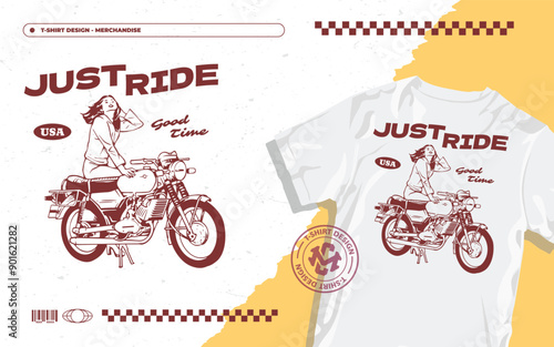 Girl motorcycle illustration vector design. Beautiful young woman riding a motorcycle.