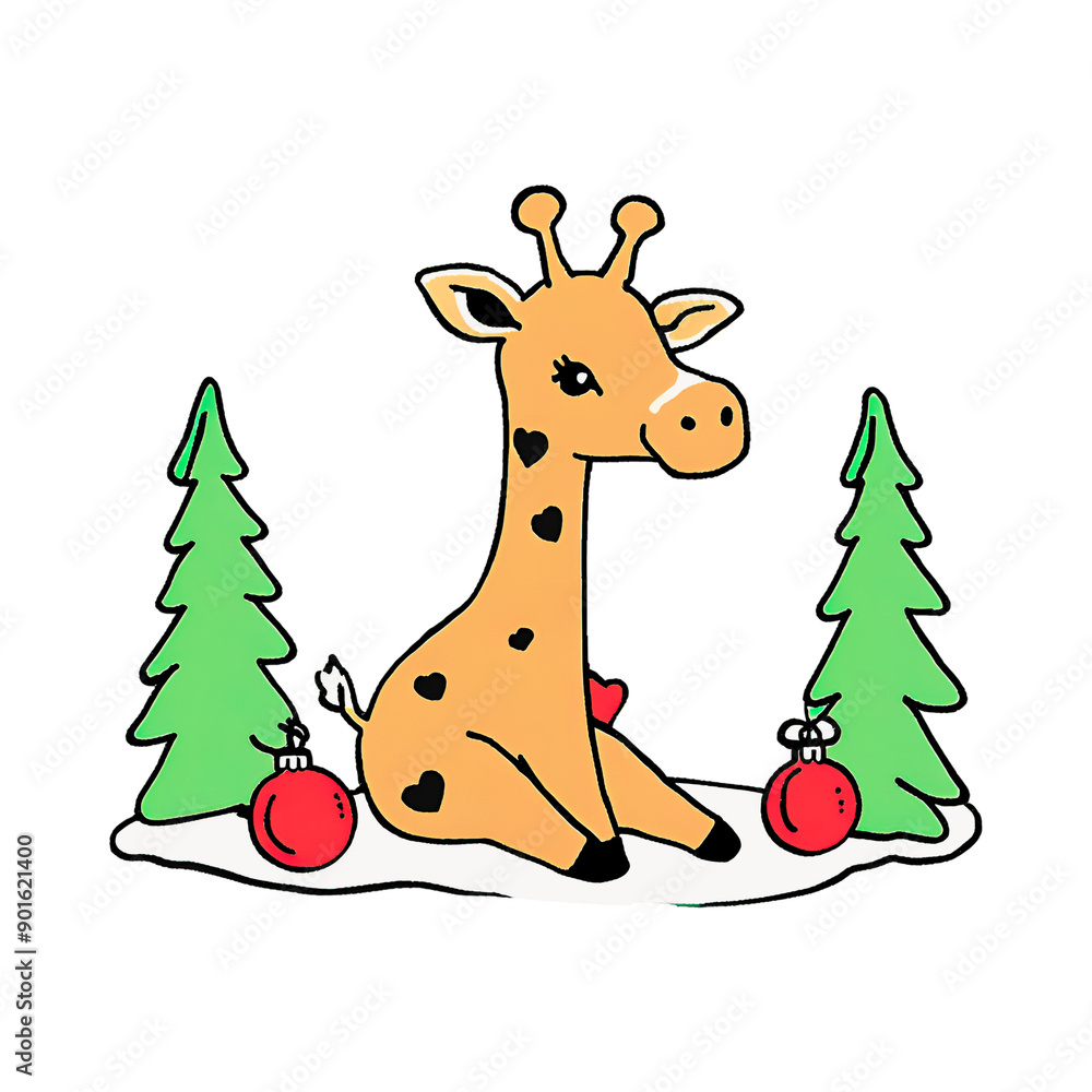 Fototapeta premium a cute giraffe in holiday playing with Christmas decoration 202