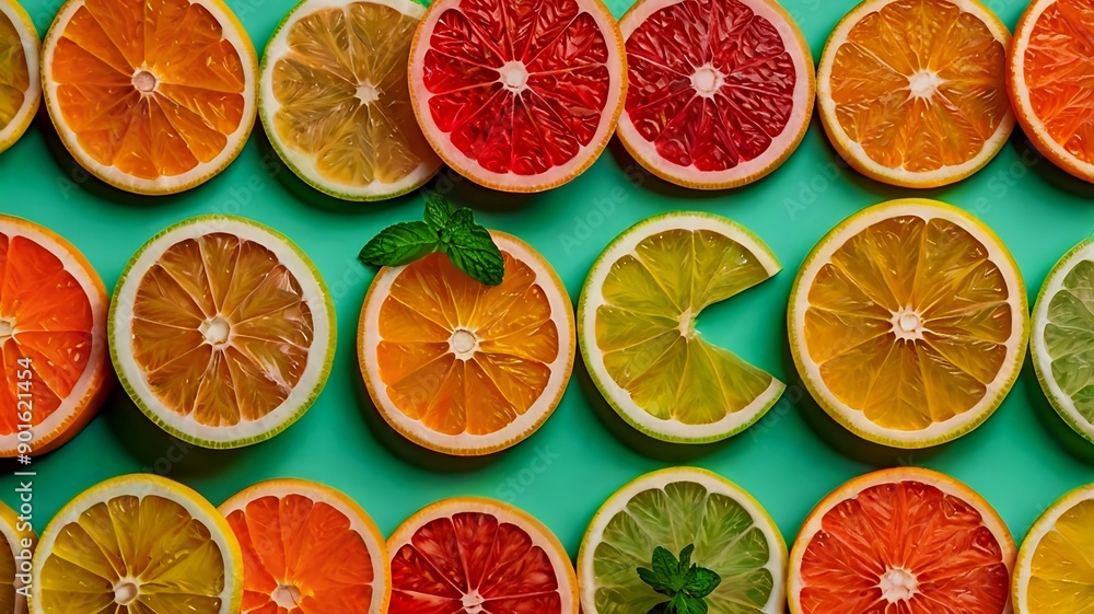 Isolated citrus slices. Fresh fruits cut in half (orange, pink grapefruit, lime, lemon) in a row isolated on white background with clipping path Isolated citrus slices. Fresh fruits cut in half (orange, pink grapefruit, lime, lemon) in a row isolated on white background with clipping path