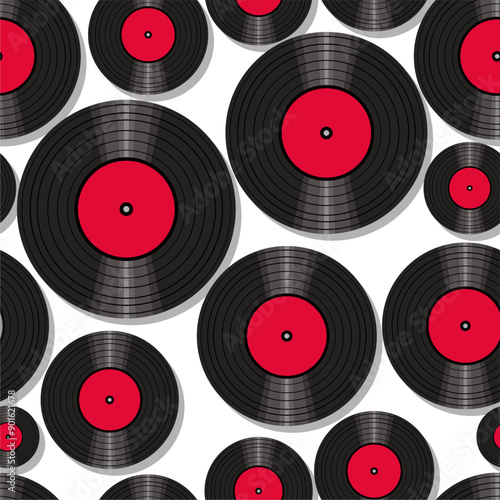 Seamless pattern print background with vinyl record disks vector illustration music  wallpaper decorative artistic texture 