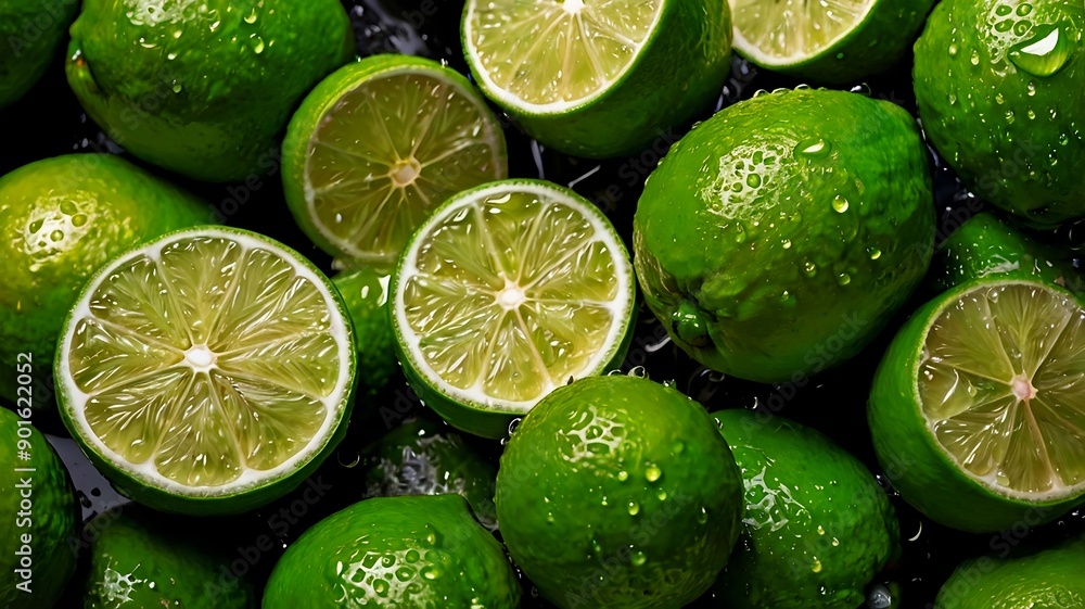 A vibrant citrus fruit duo - a lemon and a lime - capturing the freshness and tanginess of nature's zesty delights A vibrant citrus fruit duo - a lemon and a lime - capturing the freshness and tanginess of nature's zesty delights