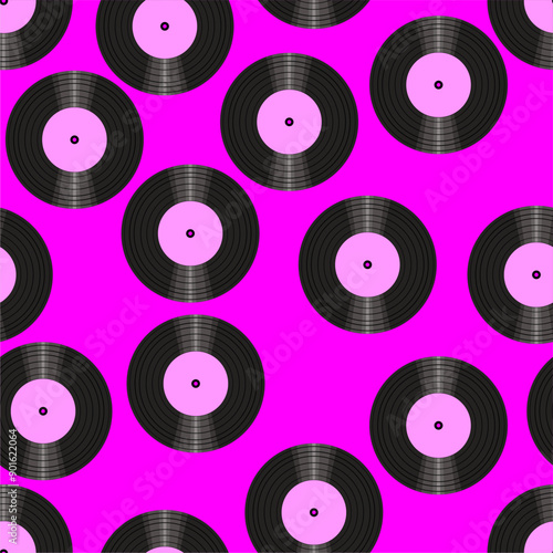 Seamless pattern print background with vinyl record disks vector illustration music  wallpaper decorative artistic texture 