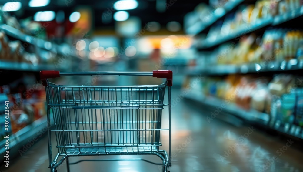 Shopping Cart in Grocery Aisle Shopping Cart in Grocery Aisle