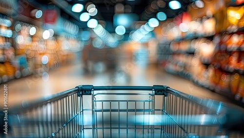 Shopping Cart in Grocery Aisle photo