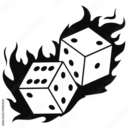 Pair of black dice to gamble or gambling on fire. vector icon for casino apps and websites