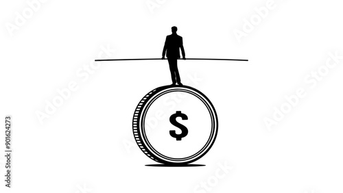 businessman acrobatic activity, solvency  balance, black isolated silhouette