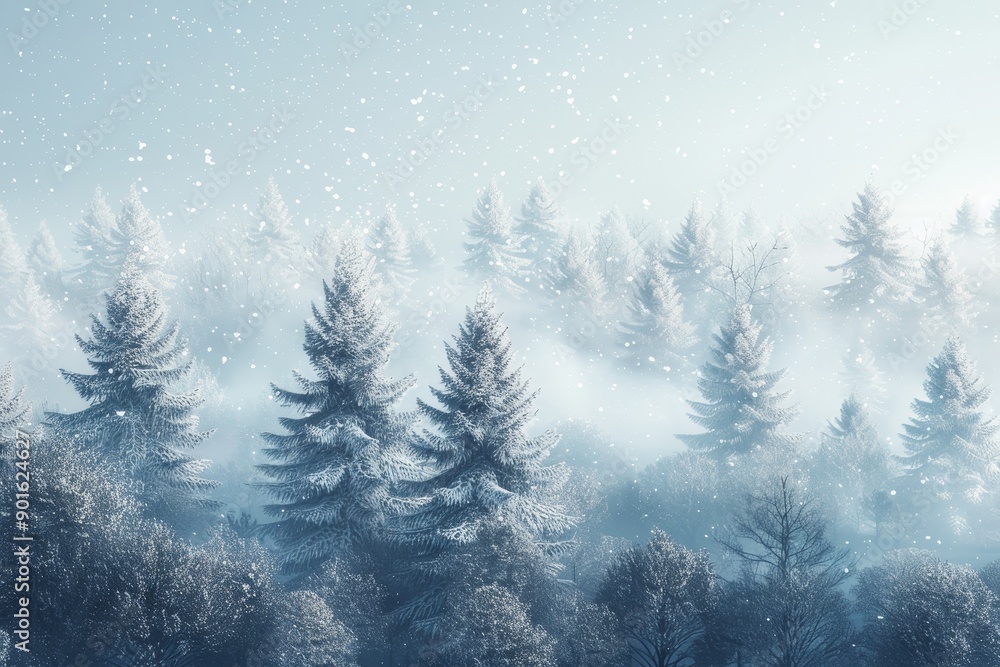 Serene Minimalist 3D Render of Snowy Winter Forest with Light Snowfall Serene Minimalist 3D Render of Snowy Winter Forest with Light Snowfall