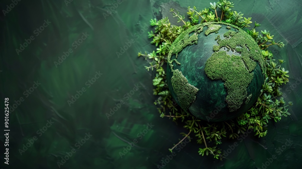 Globe with renewable energy and recycling minimal design flat blue background illustration space for Ad Globe with renewable energy and recycling minimal design flat blue background illustration space for Ad
