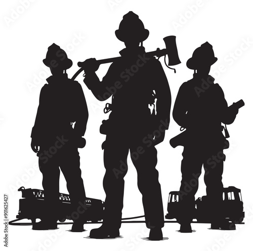 Firefighter pose silhouette vector illustration 