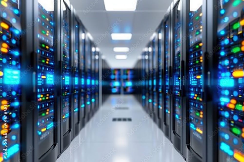 Modern Cloud Server Room with High-Performance Servers and Cooling Systems Modern Cloud Server Room with High-Performance Servers and Cooling Systems