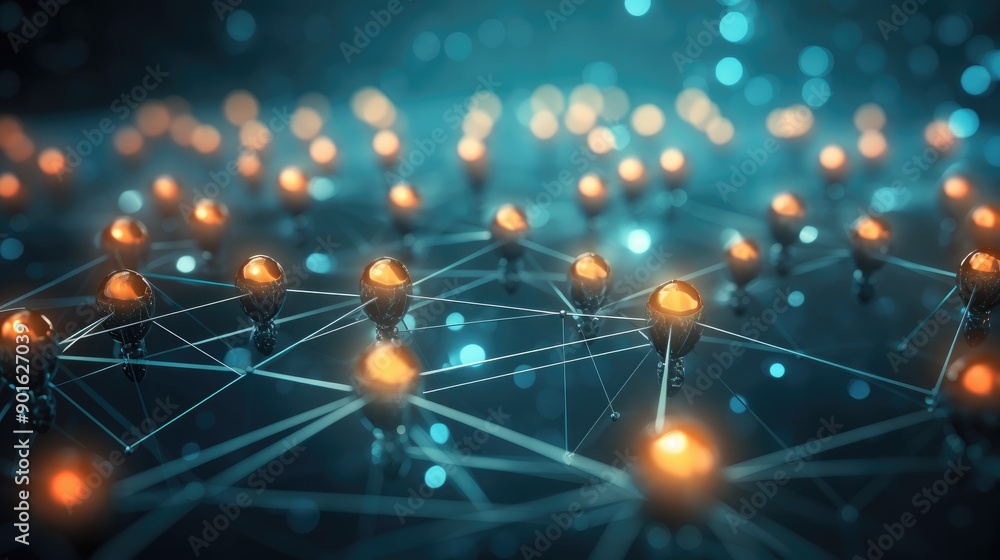 Conceptual art of a business network with glowing nodes and connections Conceptual art of a business network with glowing nodes and connections