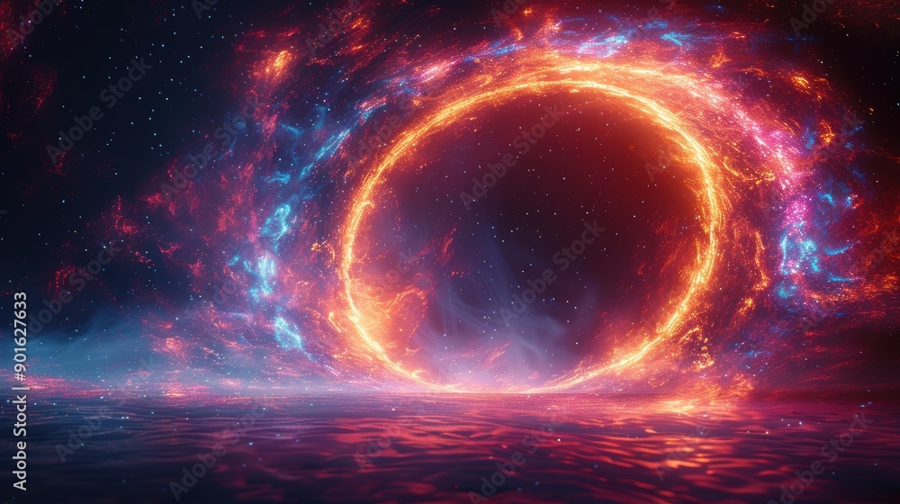 Dynamic abstract backdrop featuring a swirling motion, glowing circles, vibrant spirals Dynamic abstract backdrop featuring a swirling motion, glowing circles, vibrant spirals