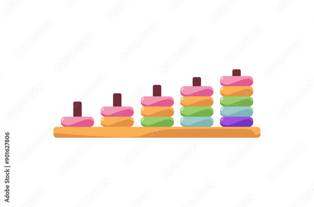 Vector illustration of a Montessori wooden puzzle toy: pyramids with round colored details Vector illustration of a Montessori wooden puzzle toy: pyramids with round colored details
