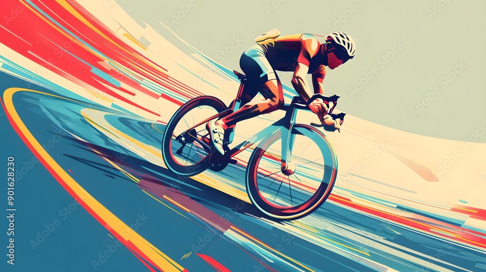 Fototapeta premium Cycling Sprint: A cyclist sprinting on a track, legs pumping and bike leaning into the curve.
