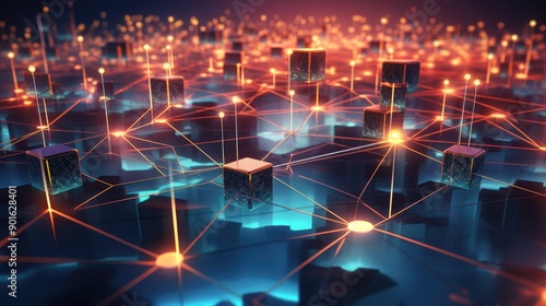 Conceptual art of a business network with glowing nodes and connections