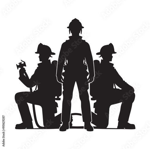 Firefighter pose silhouette vector illustration 