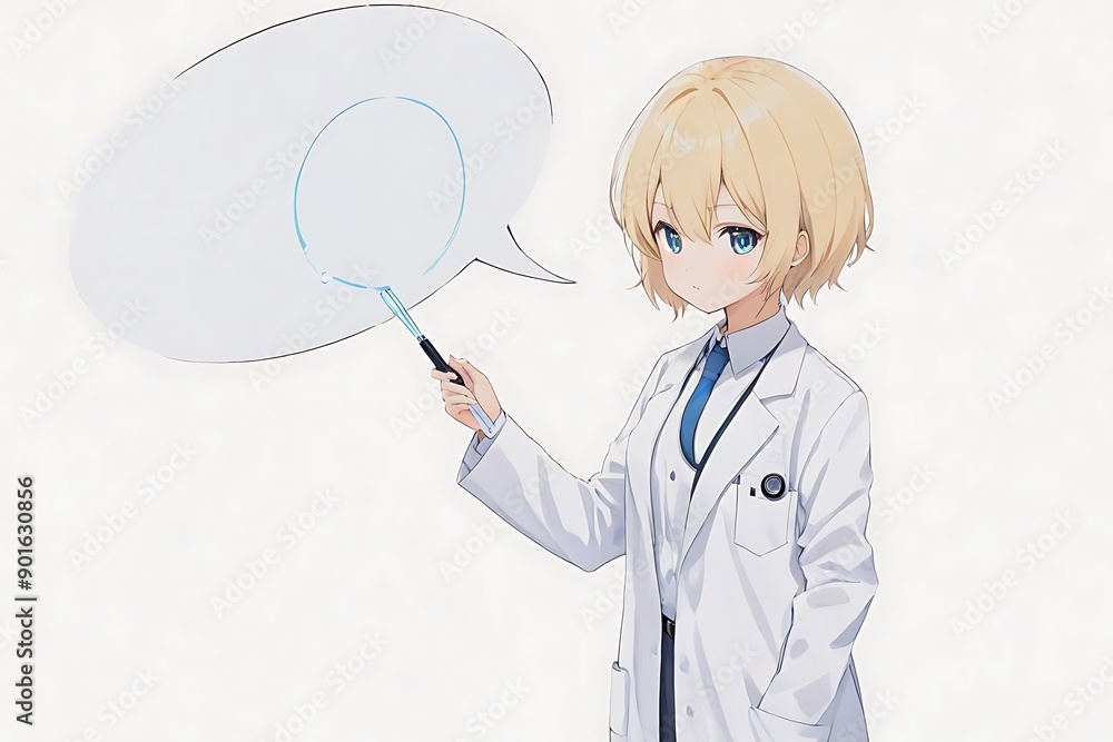 空白の吹き出しで試験管を保持している白衣を着たアニメの科学者 空白の吹き出しで試験管を保持している白衣を着たアニメの科学者
