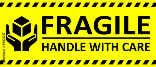 Fragile package icons set, handle with care logistics and delivery shipping labels. Fragile box. Just Print and Use, Vector