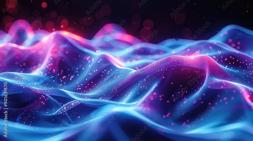 Fototapeta premium Fluorescent, flowing shapes in a tech background