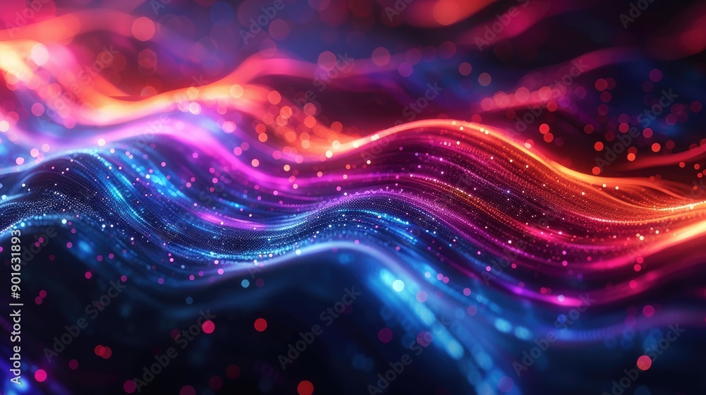 Fluorescent, flowing shapes in a tech background Fluorescent, flowing shapes in a tech background